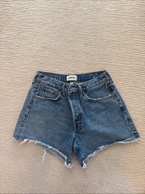 Agolde Distressed Medium Blue Denim Cutoff Shorts